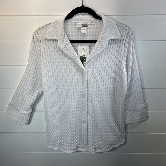 Vintage EK Designs Textured Button Down Top Y2K Boho Minimalist LP White Rave - Picture 1 of 9